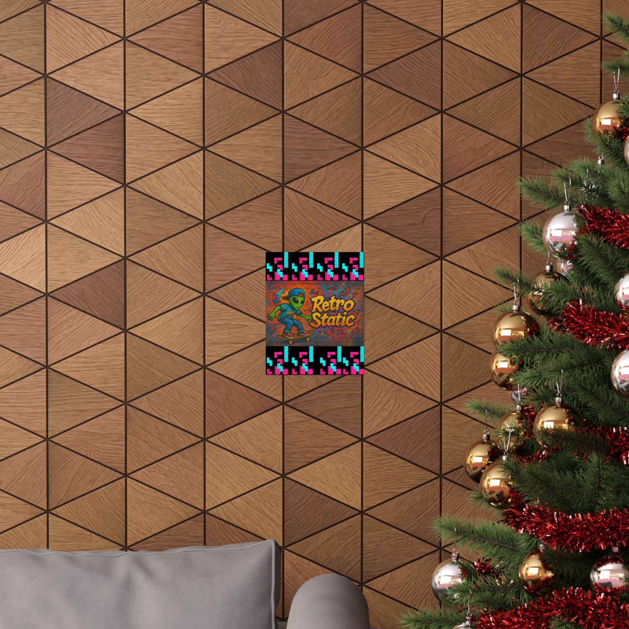 Retro Static Skateboard Alien Poster — Matte Vertical Wall Art