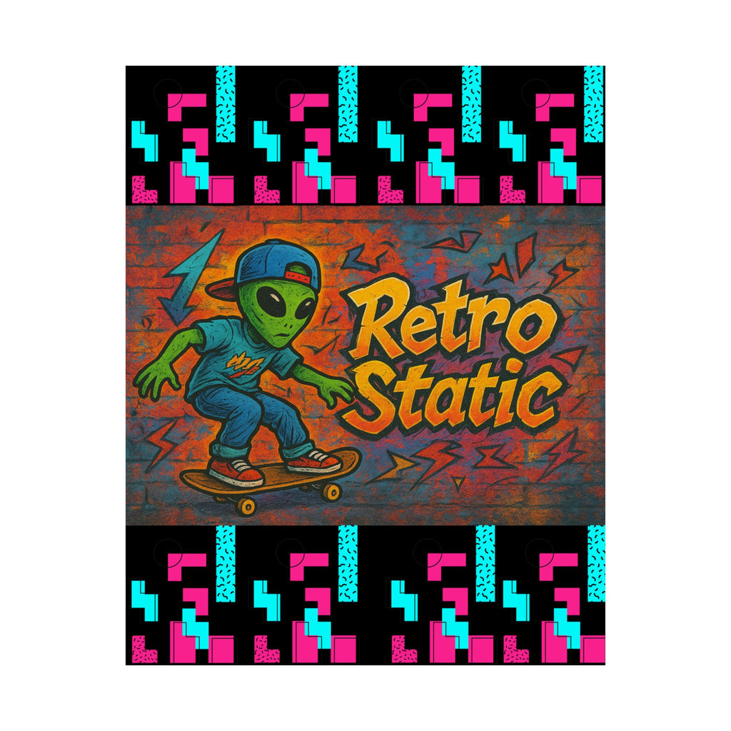 Retro Static Skateboard Alien Poster — Matte Vertical Wall Art